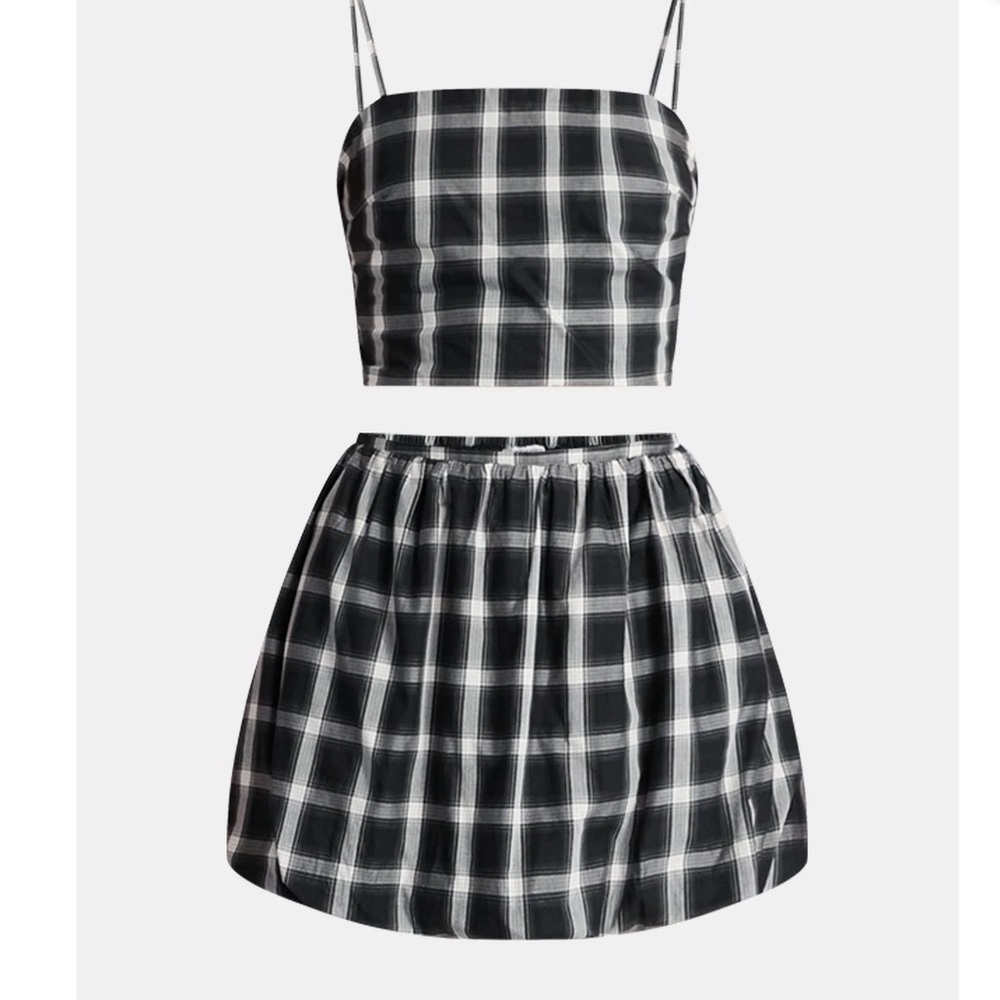 No Boundaries Black and White Plaid Skirt Set